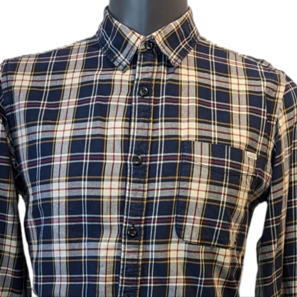 2/$20 Jack and Jones Navy Blue Plaid Button Front Shirt Large Long Sleeve